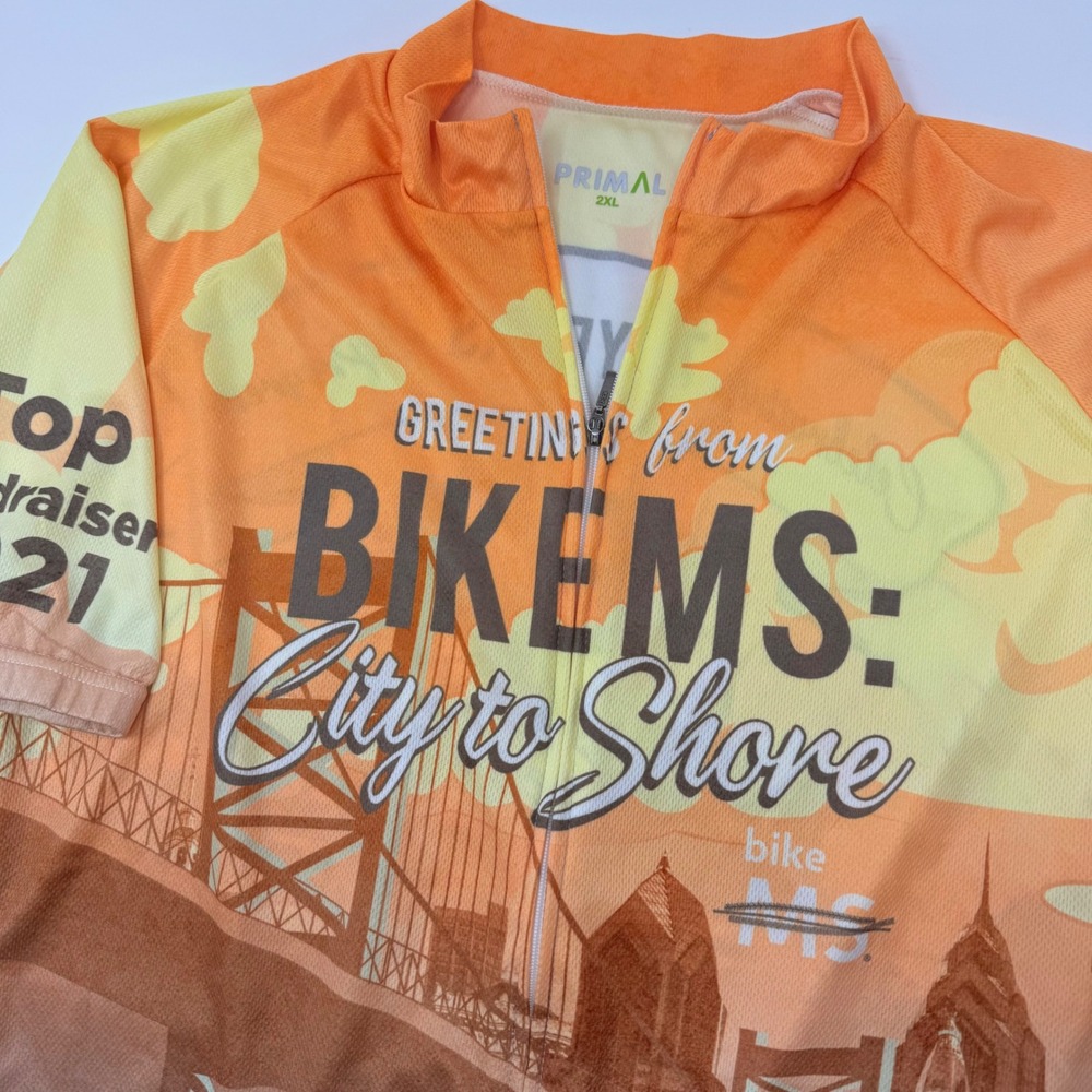 Primal Mens 2XL Bike MS City to Shore 2021 Cycling Jersey Orange Graphic‎ Zip Up